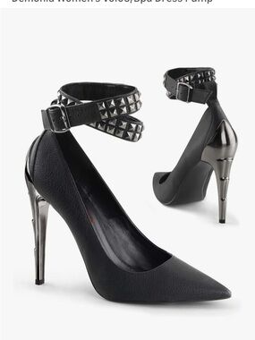 Demonia Studded Ankle-Strap Pointed Toe Pump in Black